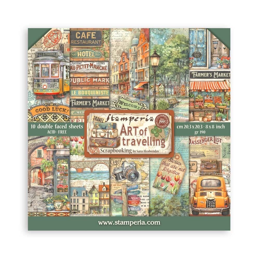 Scrapbook papier 20,3x20,3 cm Art of Travelling - Stamperia