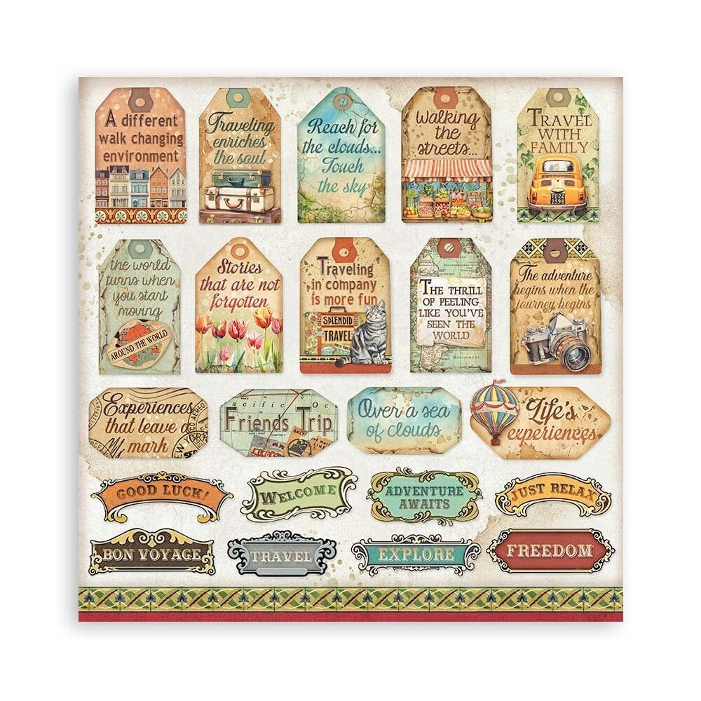 Scrapbook papier 20,3x20,3 cm Art of Travelling - Stamperia
