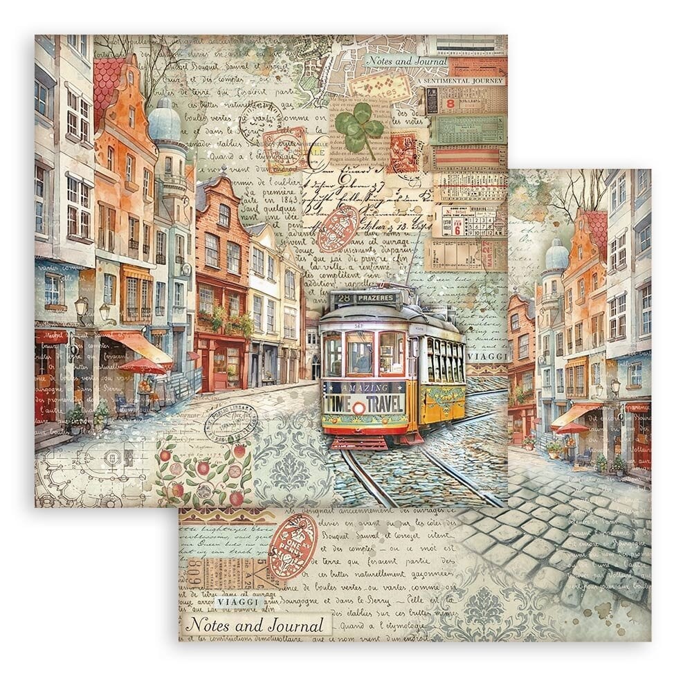 Scrapbook papier 20,3x20,3 cm Art of Travelling - Stamperia