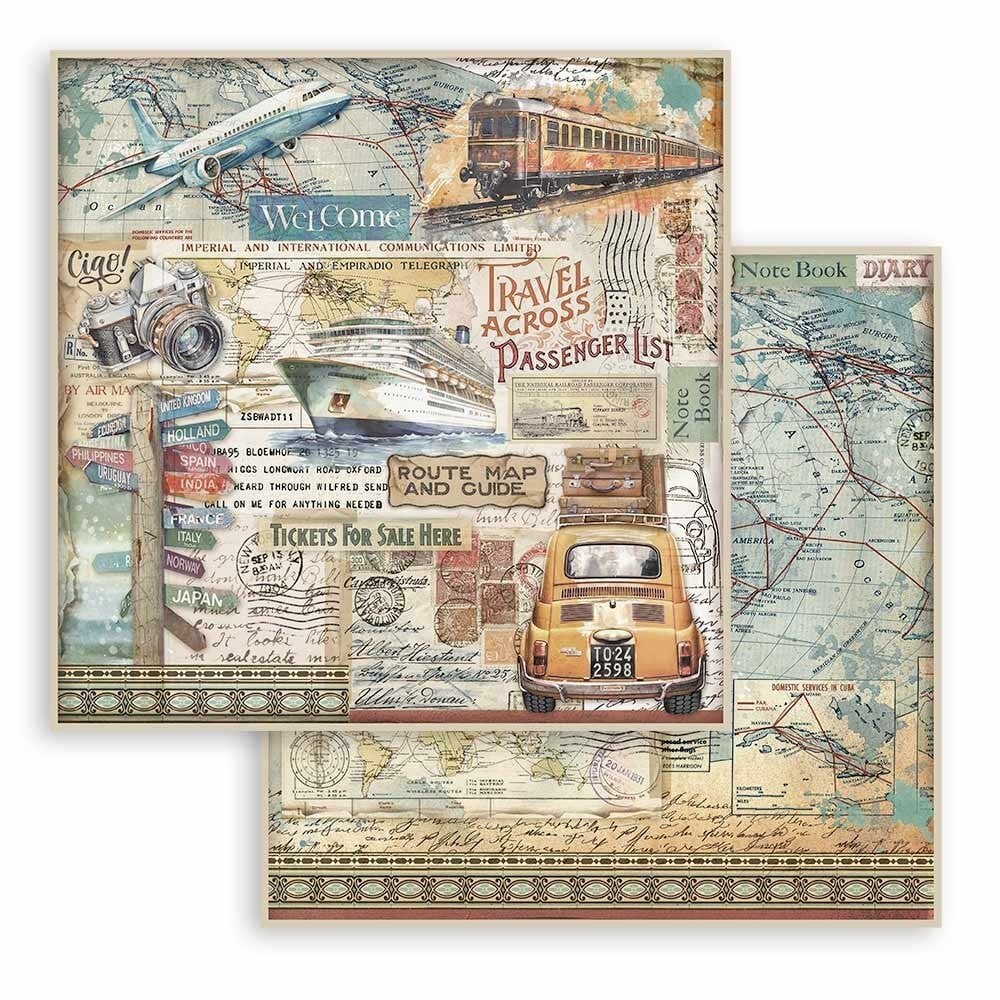 Scrapbook papier 20,3x20,3 cm Art of Travelling - Stamperia