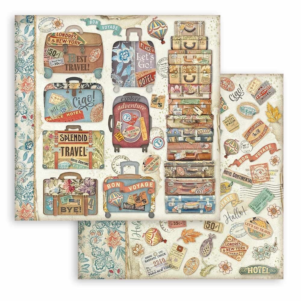 Scrapbook papier 20,3x20,3 cm Art of Travelling - Stamperia