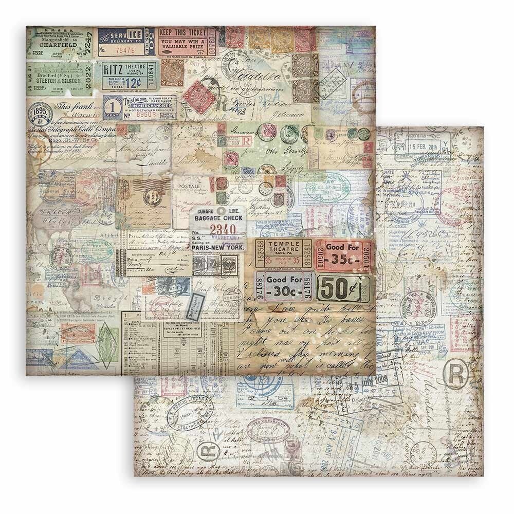 Scrapbook papier 20,3x20,3 cm Art of Travelling - Stamperia