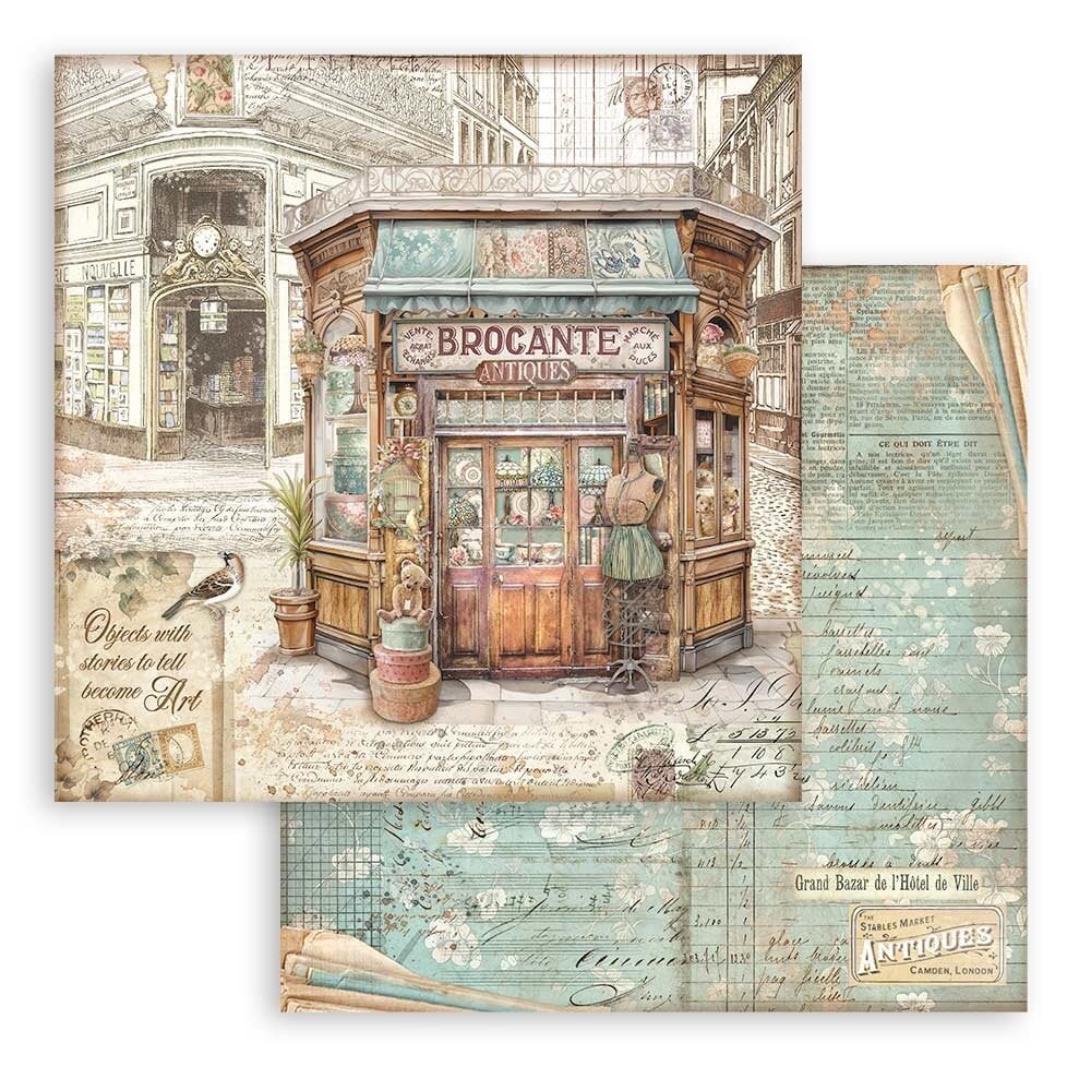 Scrapbook papier 20,3x20,3 cm Brocante Antiques - Stamperia