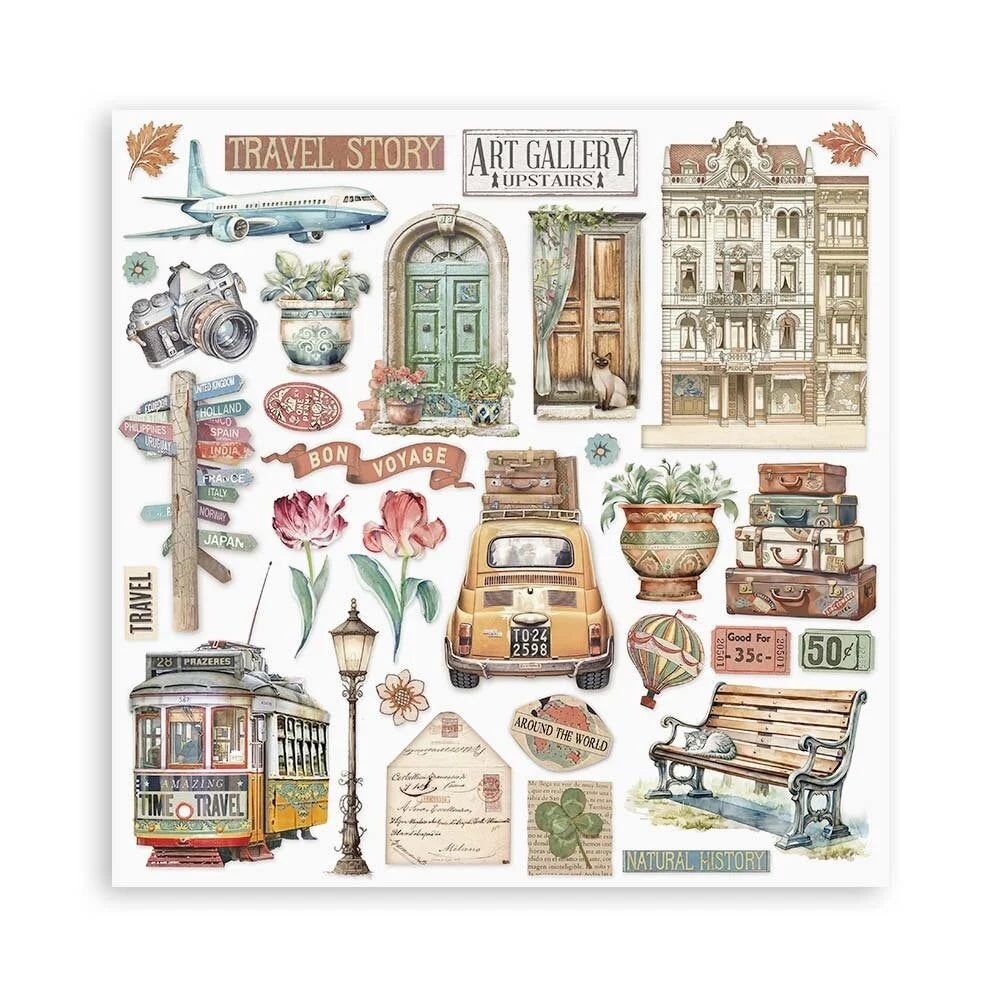 Scrapbook papier 20,3x20,3 cm eenzijdig Art of Travelling - Stamperia