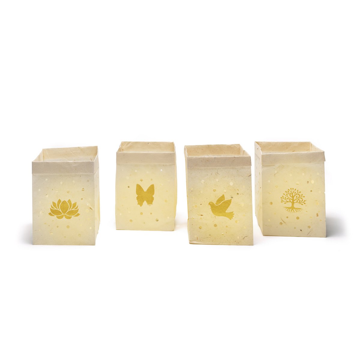 Set van 4 lichtzakjes Naturel Levensboom - Koperberg