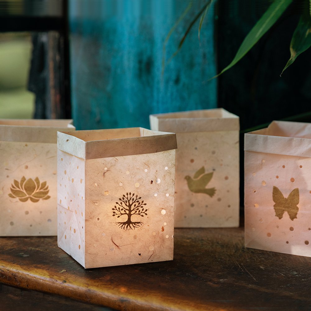 Set van 4 lichtzakjes Naturel Levensboom - Koperberg