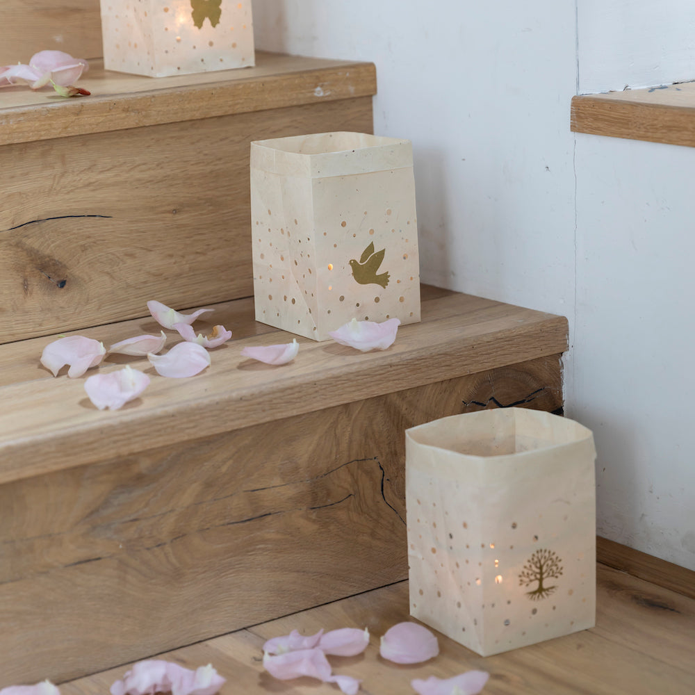 Set van 4 lichtzakjes Naturel Levensboom - Koperberg