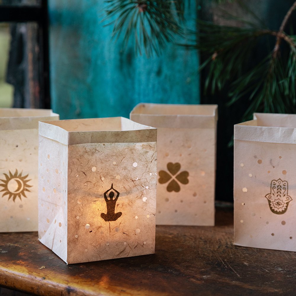 Set van 4 lichtzakjes Naturel Yogi - Koperberg