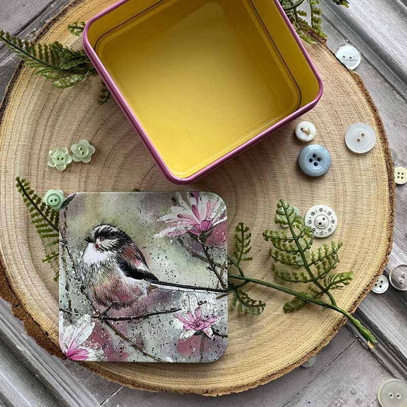 Vierkant blikje Long Tailed Tit and Magnolia - Alex Clark