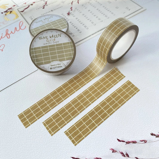 Washi tape Olive Green Grid - LETTOOn