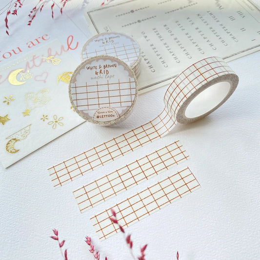 Washi tape White & Brown Grid - LETTOOn