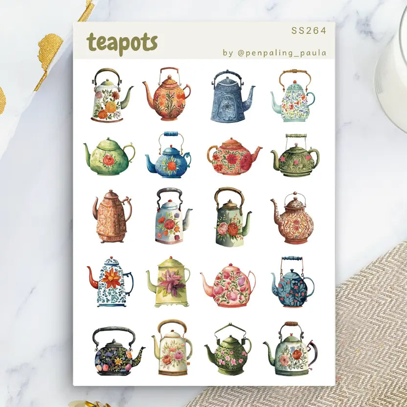 Stickervel Teapots - Penpaling Paula