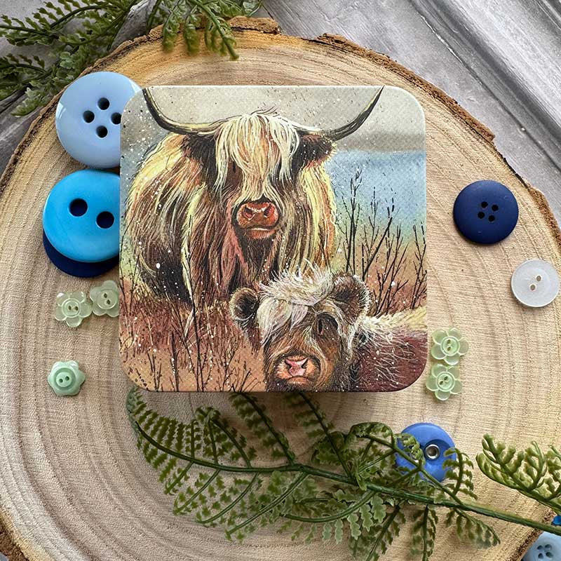 Vierkant blikje Highland Cows - Alex Clark