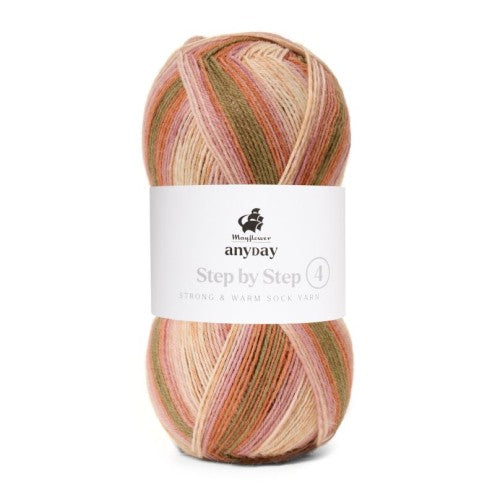 Sokkenwol kleur 5 Pink/Olive Green/Rust/Cream - Mayflower