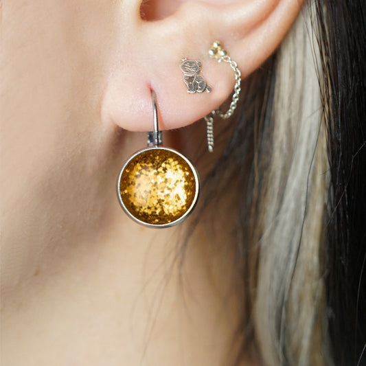 Oorbellen Dots Zilver Caramel glitter - Urban Hippies