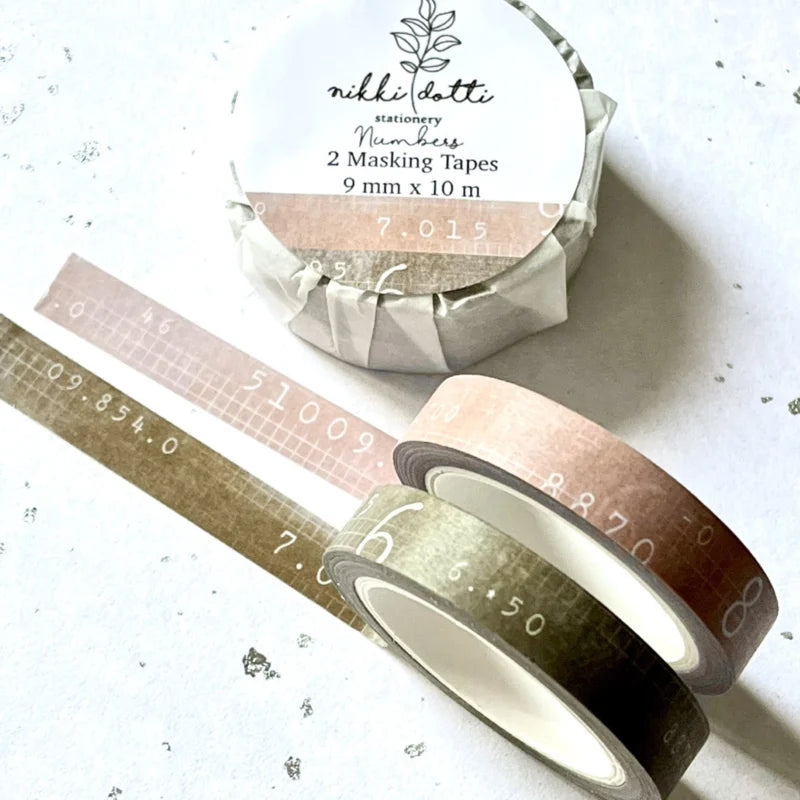 Washi tape Numbers, 2 slim tapes - Nikki Dotti