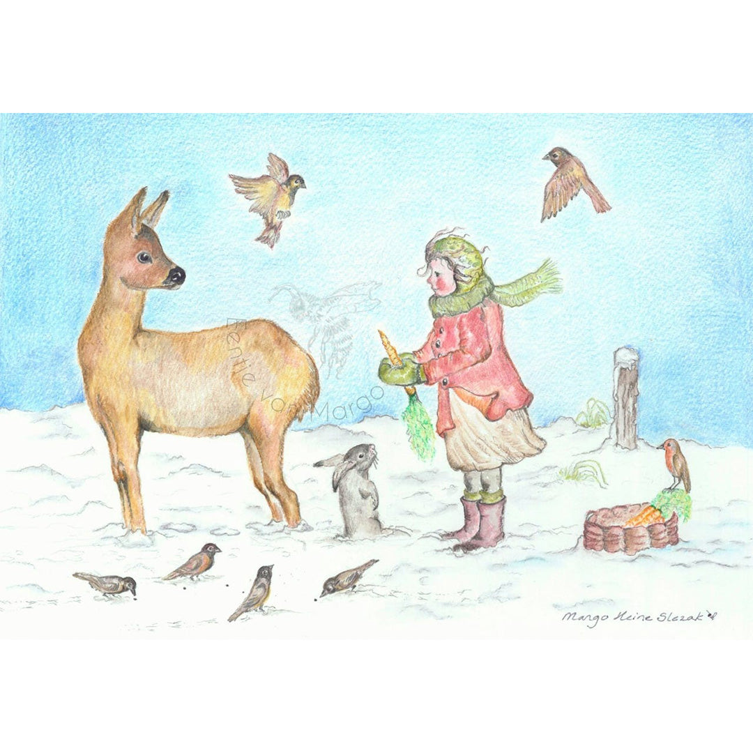 Poster Dieren voeren in de winter - Eentje van Margot