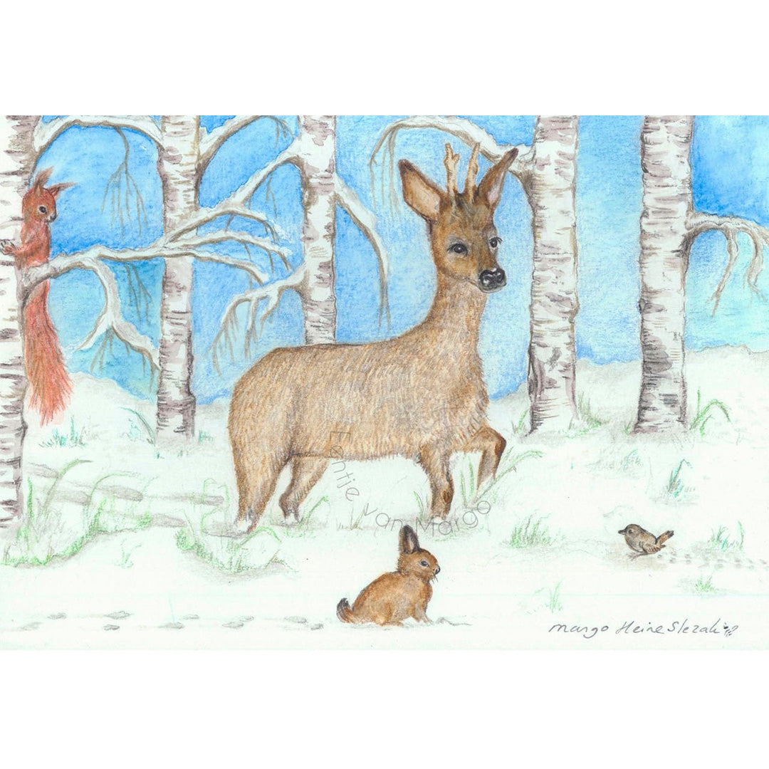 Poster Dieren in een winterbos - Eentje van Margot