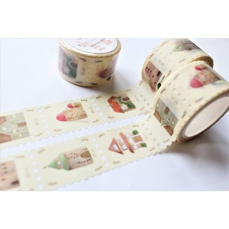 Postzegel washi tape houses - Nikki Dotti