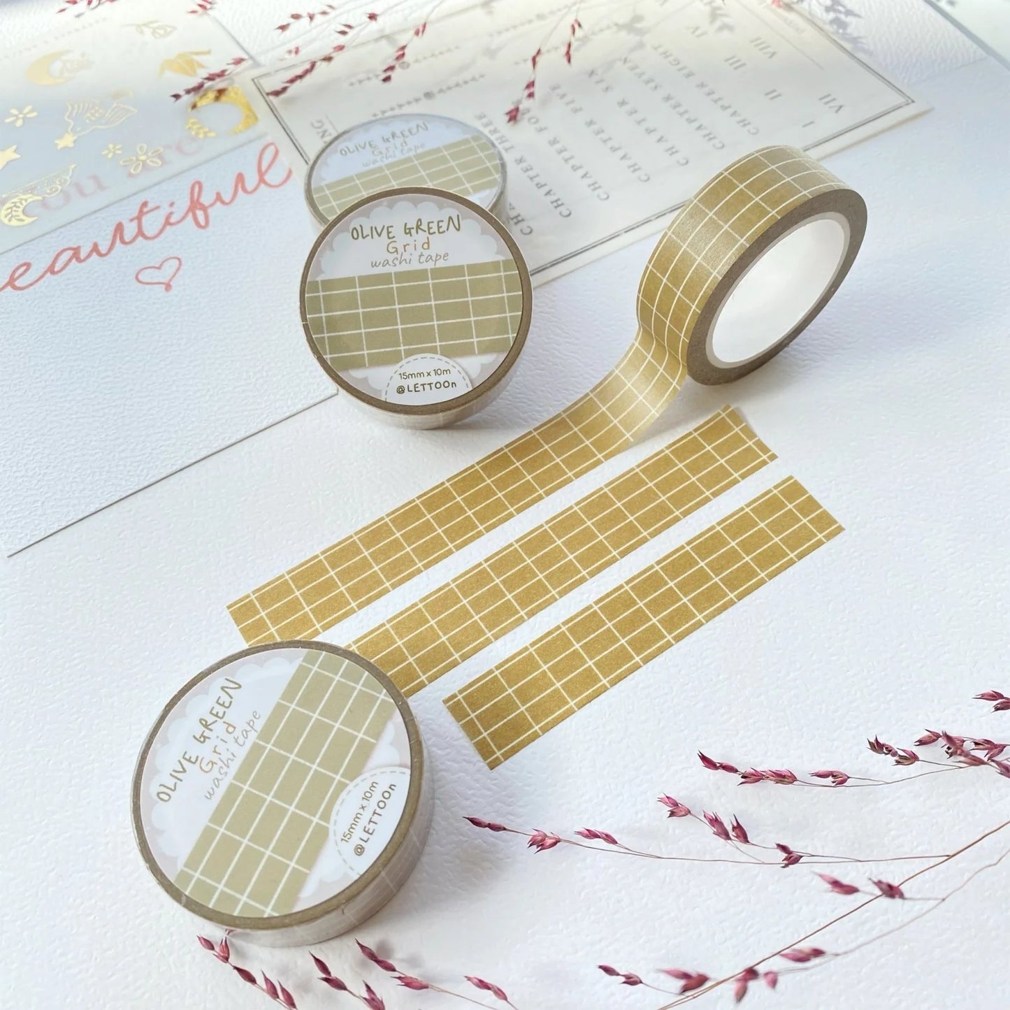 Washi tape Olive Green Grid - LETTOOn