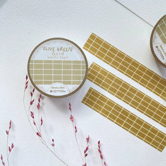 Washi tape Olive Green Grid - LETTOOn