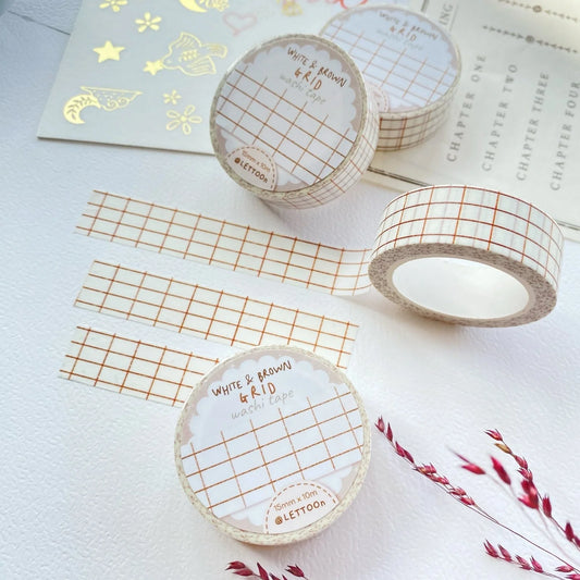 Washi tape White & Brown Grid - LETTOOn