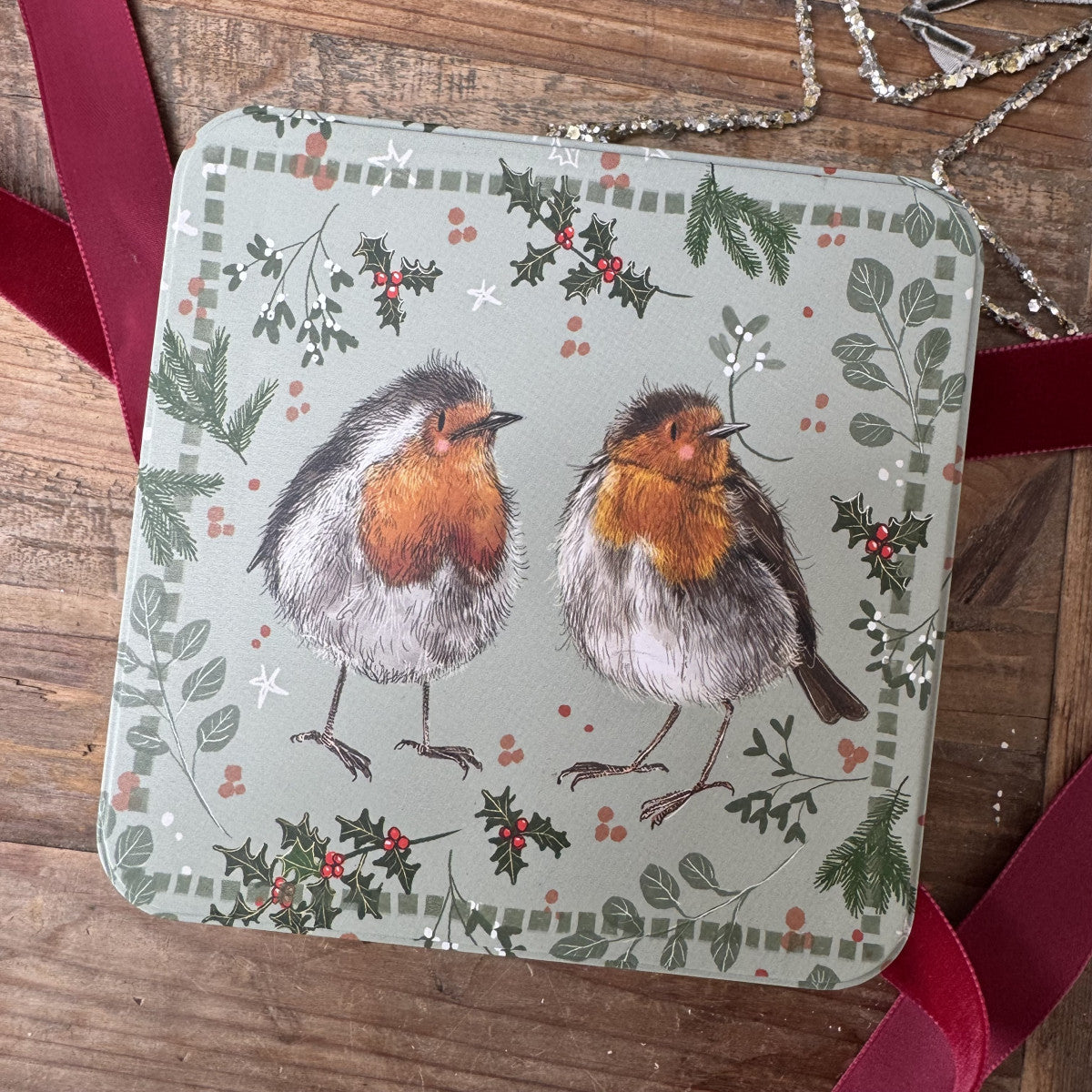 Vierkant blik Large Christmas Robins - Alex Clark