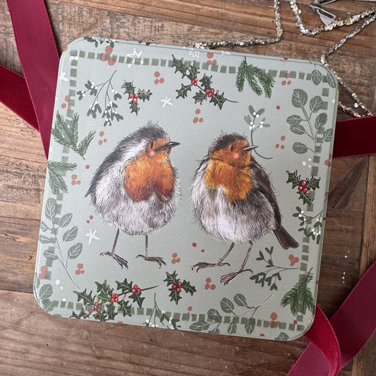 Vierkant blik Large Christmas Robins - Alex Clark