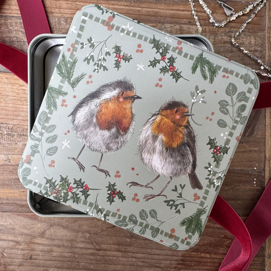 Vierkant blik Large Christmas Robins - Alex Clark