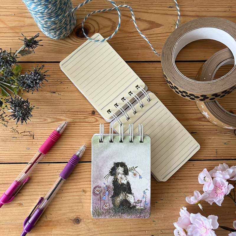 Mini notitieblokje Spaniel and Flowers - Alex Clark