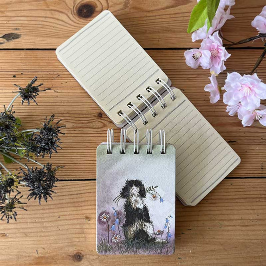 Mini notitieblokje Spaniel and Flowers - Alex Clark