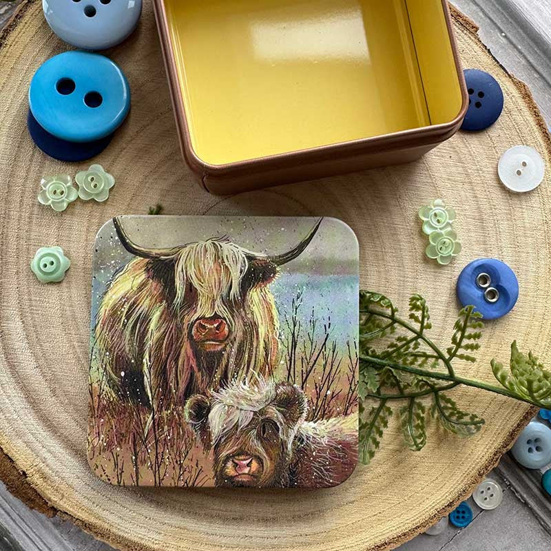 Vierkant blikje Highland Cows - Alex Clark