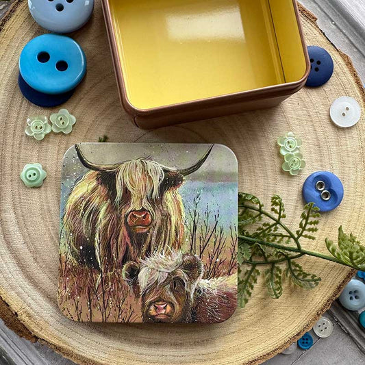 Vierkant blikje Highland Cows - Alex Clark