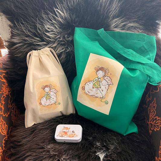 Katoenen tas Groen meisje met schaapje - Lievia