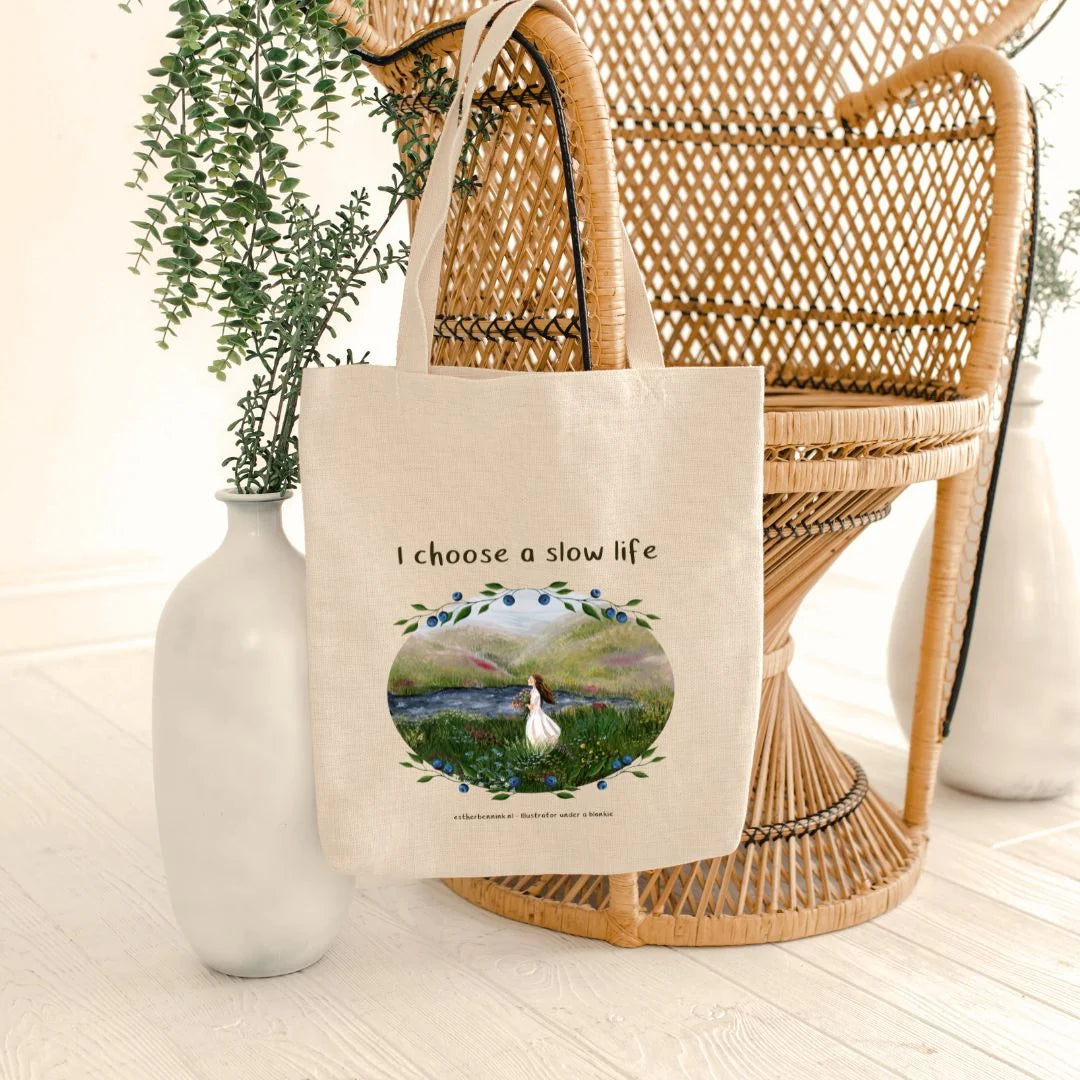 Katoenen tas I choose a slow life - Esther Bennink