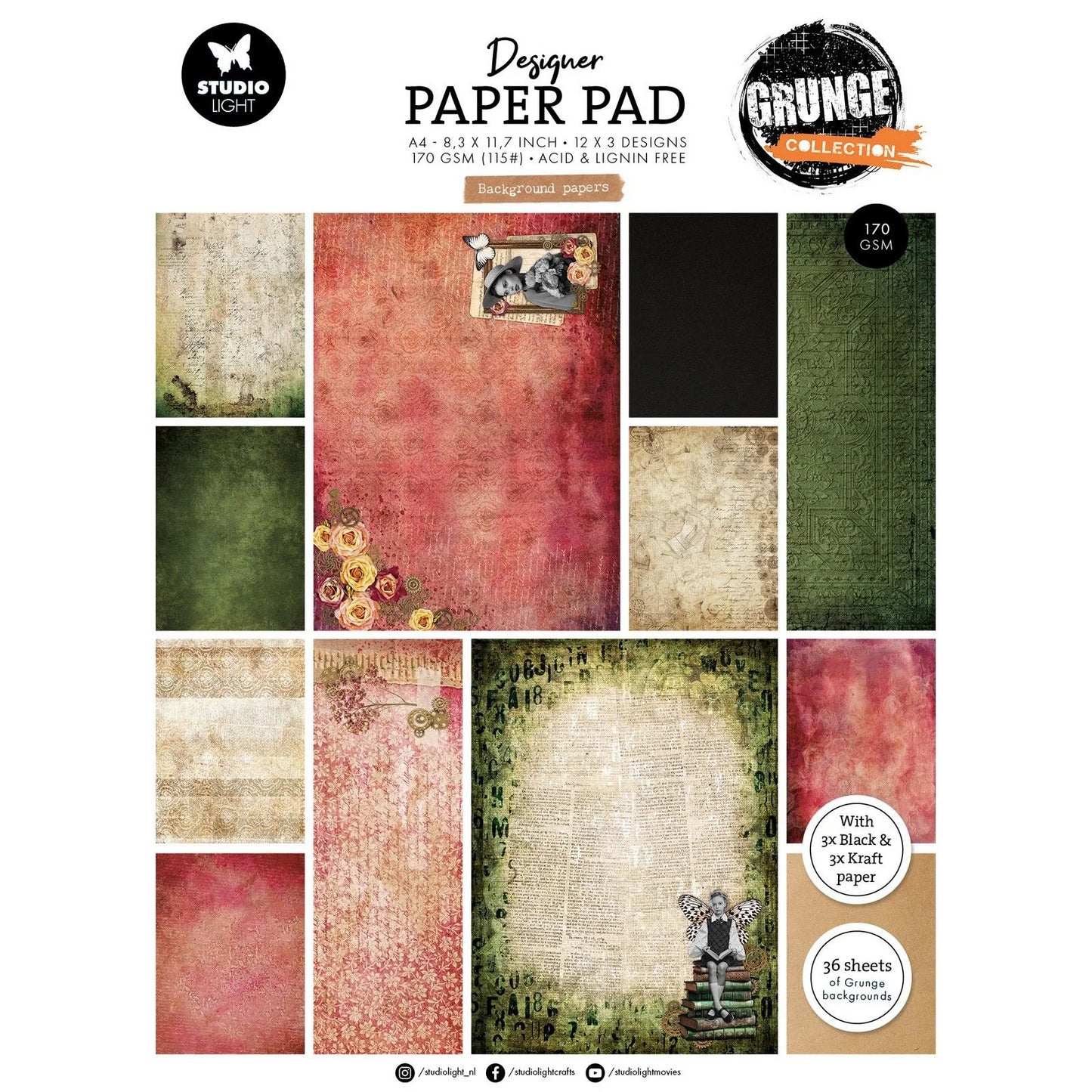 Designer Paper Pad Background Papers A4 - Studio Light