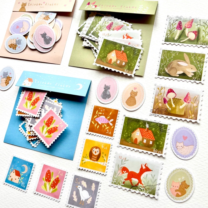 Sticker Flakes Woodland postage stamps - Nikki Dotti