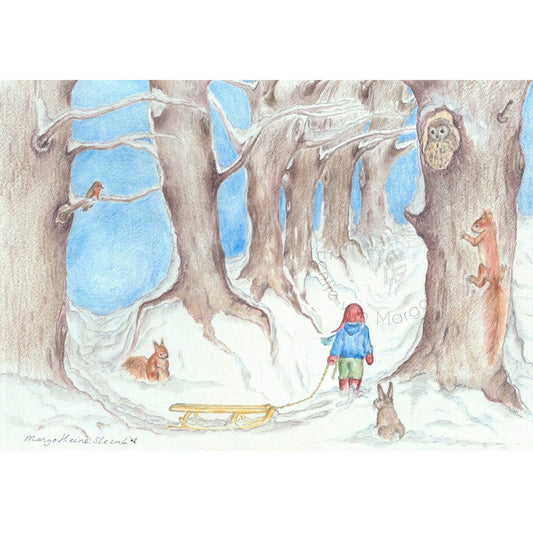Poster Avonturenbos in de winter - Eentje van Margot