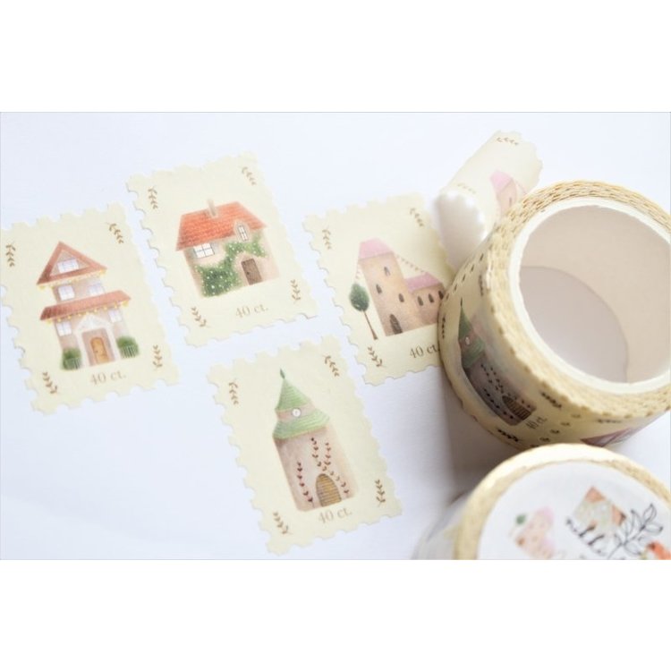 Postzegel washi tape houses - Nikki Dotti
